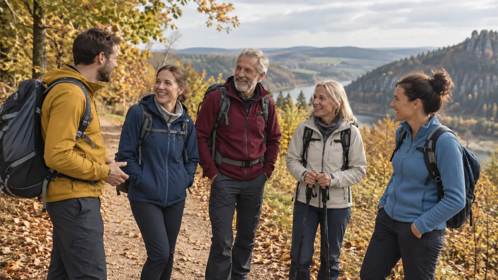 Malá skupina turistů se seznamuje před společným výletem.